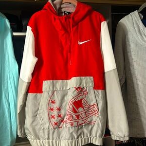 Ohio State Nike rainproof light hoodie/jacket style feel. Scarlet and gray.